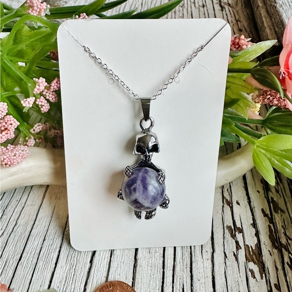 Skeleton / Amethyst Sphere Necklace - Picture 2 of 3